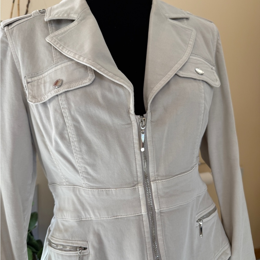 White House Black Market Taupe Zip-Front Utility Jacket